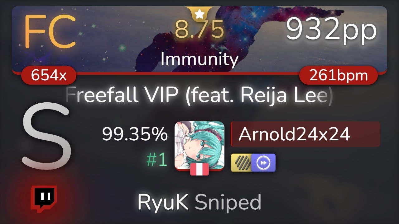 [Live] Arnold24x24 | Metrik - Freefall VIP (feat. Reija Lee) [Immunity] +HDDT 99.35% {#1 932pp FC}
