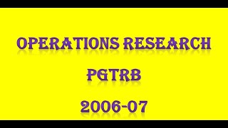 PG TRB/ POLYTECHNIC OPERATIONS RESEARCH PGTRB 2006-07