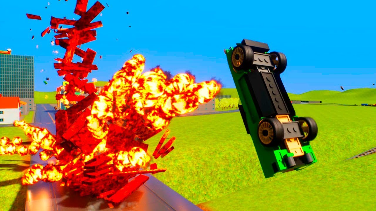 Lego Cars Jump on Exploding Ramp | Brick Rigs