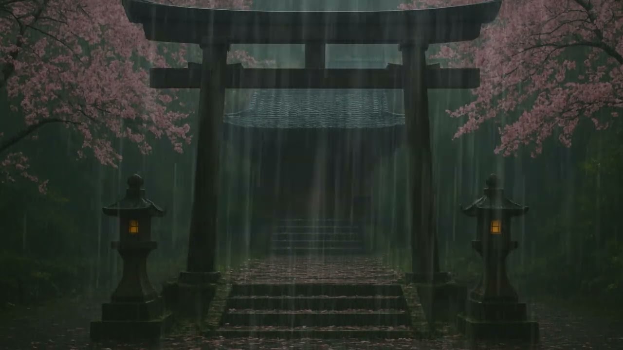🌸 The Shrine Where Rain Falls on Blossoms   3 Hours Sakura Rain Ambience