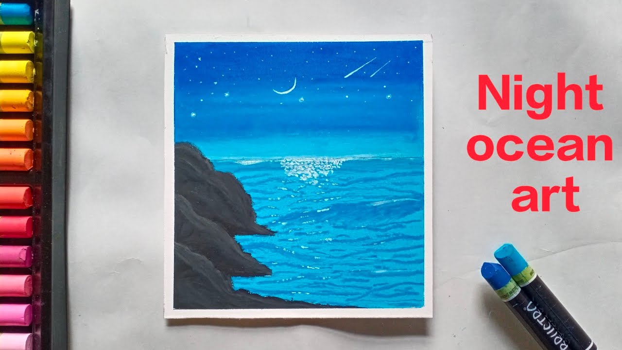 How to draw a realistic night ocean wave 🌊 with oil pastel/ Easy oil pastel drawing for beginners 
