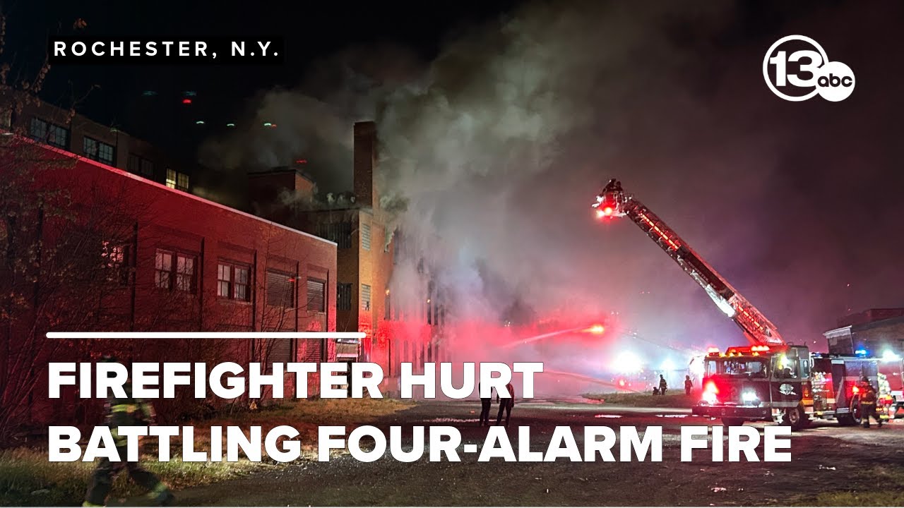Firefighter hurt battling massive four-alarm fire in Rochester - YouTube