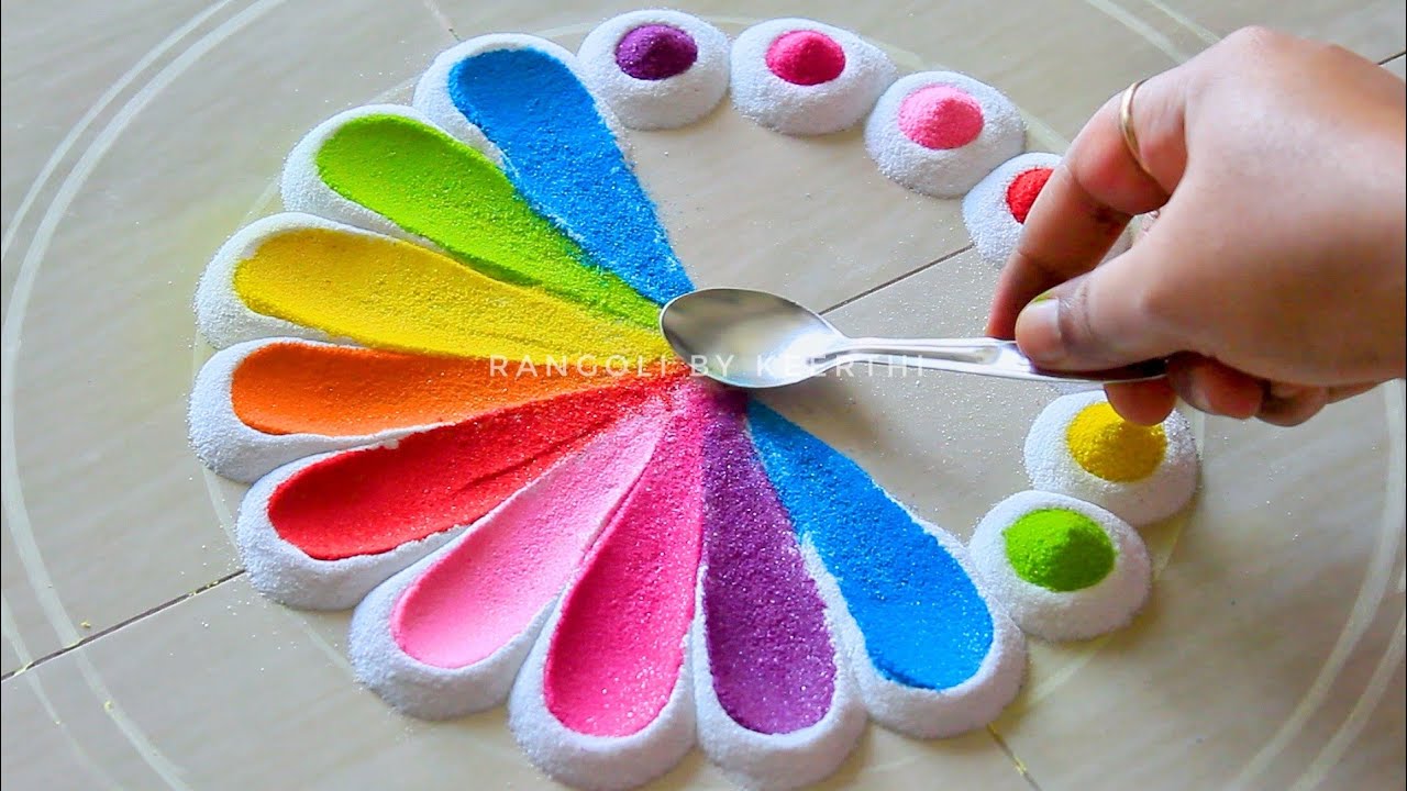 Simple rangoli for holi with spoon l holi special rangoli l holi ...