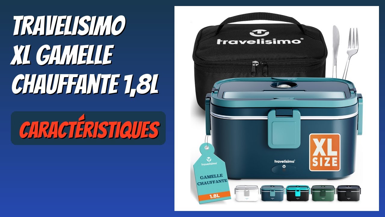 TRAVELISIMO Gamelle Chauffante Électrique 1,5 L 80W – 12V/24V/220V, Lunch Box Chauffante Voiture Camion