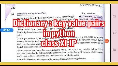 Dictionary : key value pairs  in python  class XI IP