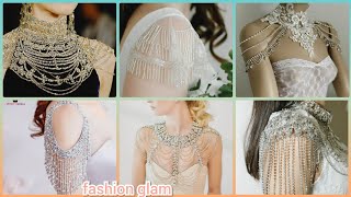 shoulder necklace/lace crystal bolero cover up/shoulderjewelry/bridal epaulettes/beaded sleeves