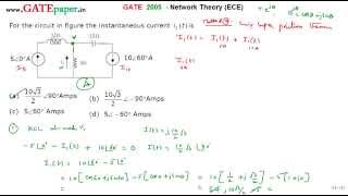 GATE 2005 ECE Find Instantaneous current i1(t) in phasor form of circuit shown