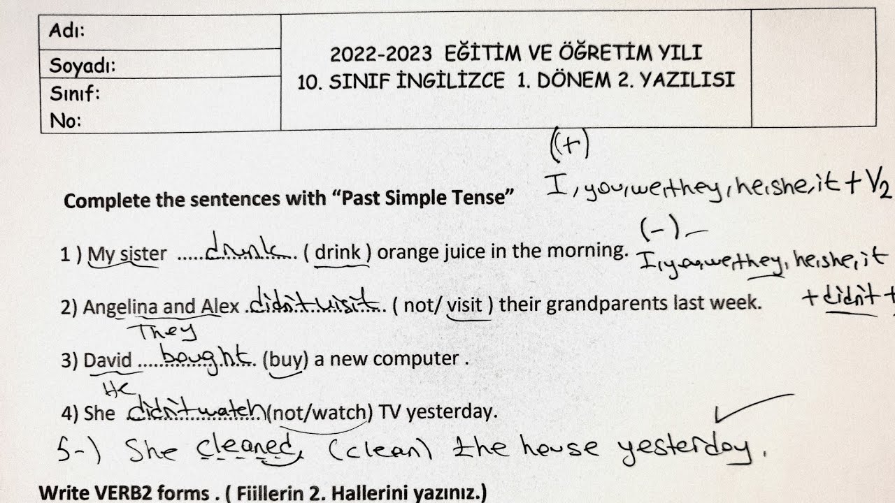 10.Sınıf İngilizce 1.Dönem 2.Yazılı