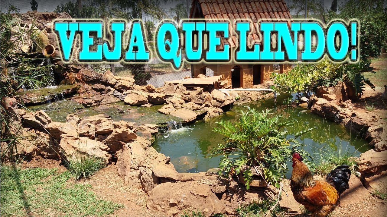 Lago artificial no quintal lago com cascata de pedra no quintal ... Cascata em lago ornamental