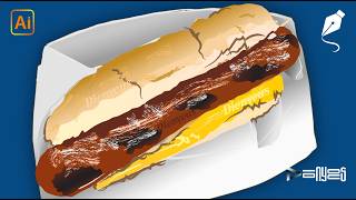 How to Draw a Grilled Hot Dog with Mustard 🌭🔥 | Adobe Illustrator Vector Illustration Tutorial