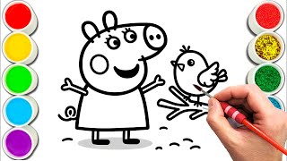 Peppa Pig and a Bird Drawing, Painting & Coloring For Kids and Toddlers_ Child Art