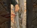 cutting a small piece of wood at the part that will be joined #wood