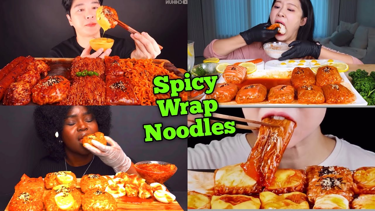 🥵Spicy Wrap Noodles with Enoki Mushrooms Eating ASMR | Food ASMR | Spicy Food ASMR  #mukbang #food 