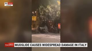 Video captures mudslide causing widespread damage in Italy