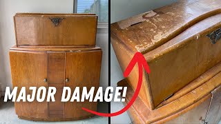 I paid $200 for THIS??? | Refurbishing this ANTIQUE Art Deco Bar Cabinet | DIY Veneer Repair