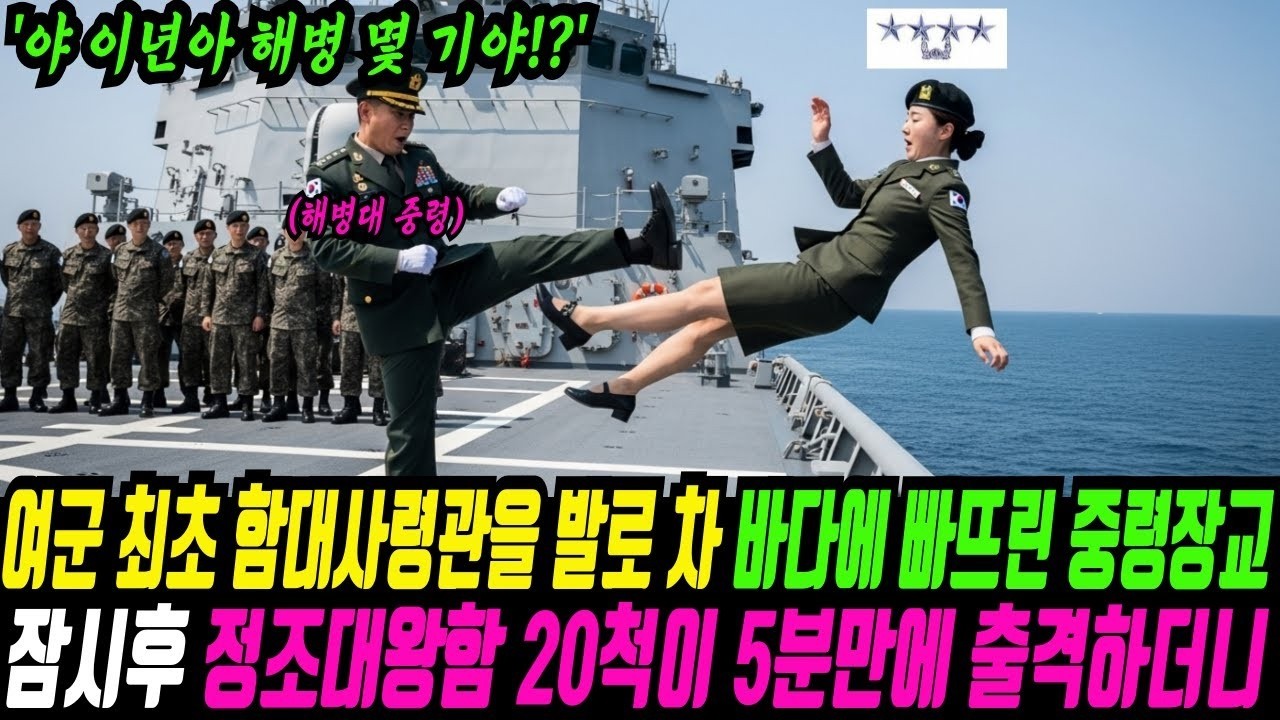“충성? 야 이년아 해병 몇 기야?” 여군 최초 별 4개 함대사령관 몰라보고 항공모함 위에서 발로 차 바다에 빠뜨린 해병대 중령 장교, 5분만에 정조대왕함 20척 출격 하더니
