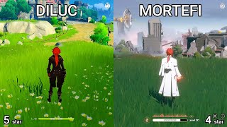 Diluc Vs Mortefi Gameplay Comparison