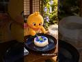 A yellow duck draws a picture on the yogurt pudding 🦆🍮 #shorts #duck