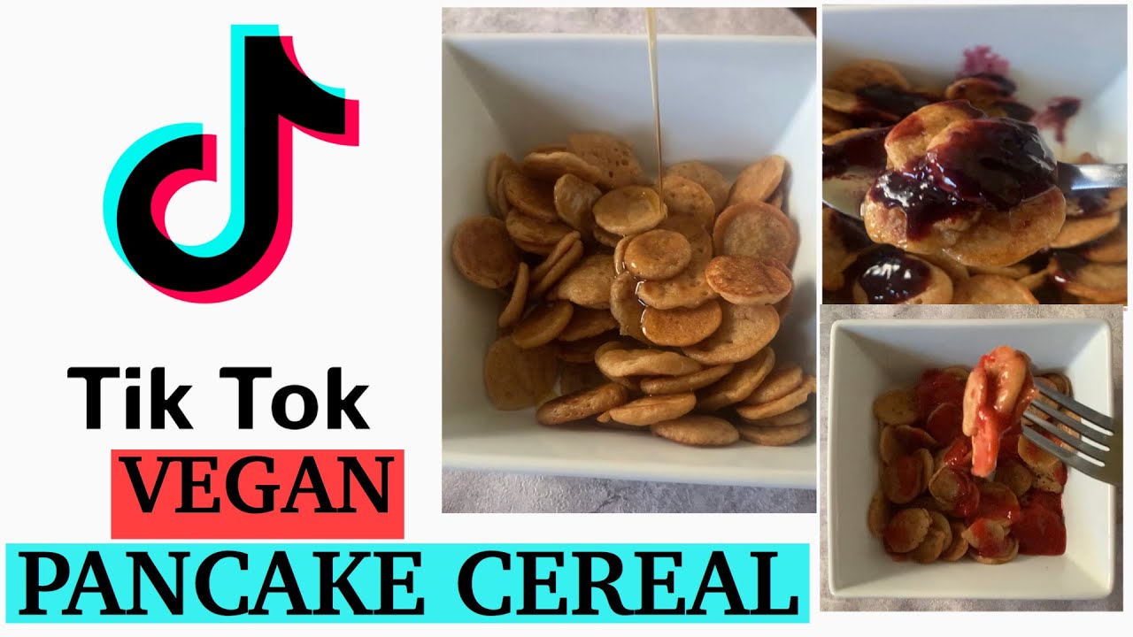 Tik Tok VEGAN PANCAKE CEREAL Vegan Pancake Cereal with Strawberry, Blueberry, or Maple