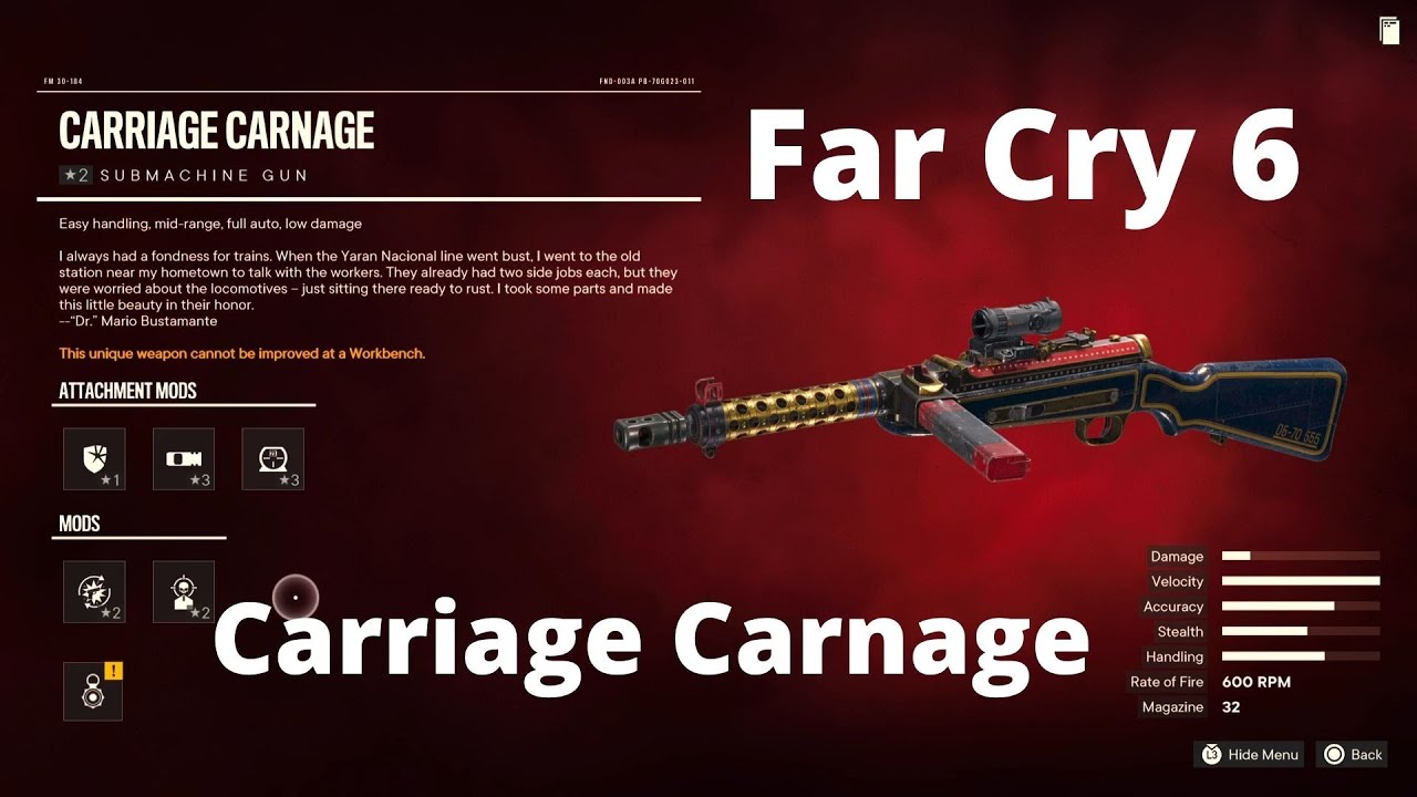 Far Cry 6: Carriage Carnage SMG (Unique Weapon)