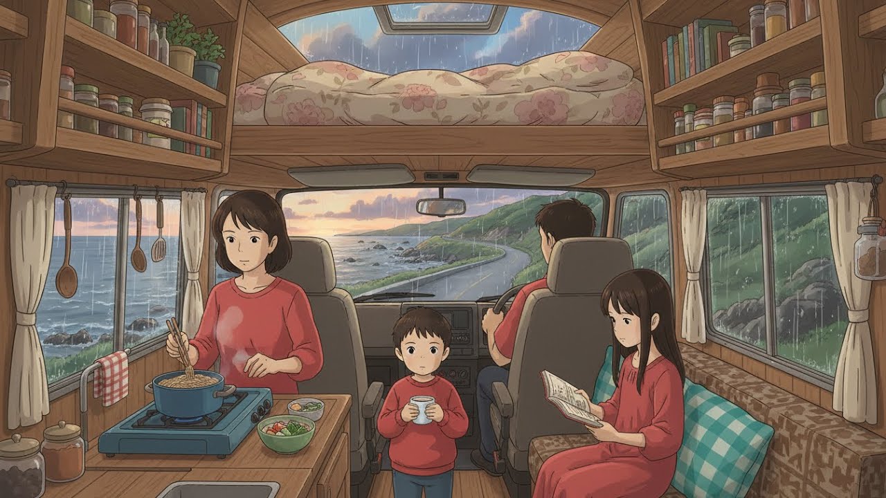 A Rainy Day in Our Mobile Home: Cozy Moments Together | Ghibli-Style Video| Cinematic ASMR