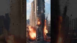 Tower Block Demolition Detonation Of Explosives