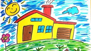 How to draw a house and sun for kids ❤ Doraemon super coloring pages for kids screenshot 1