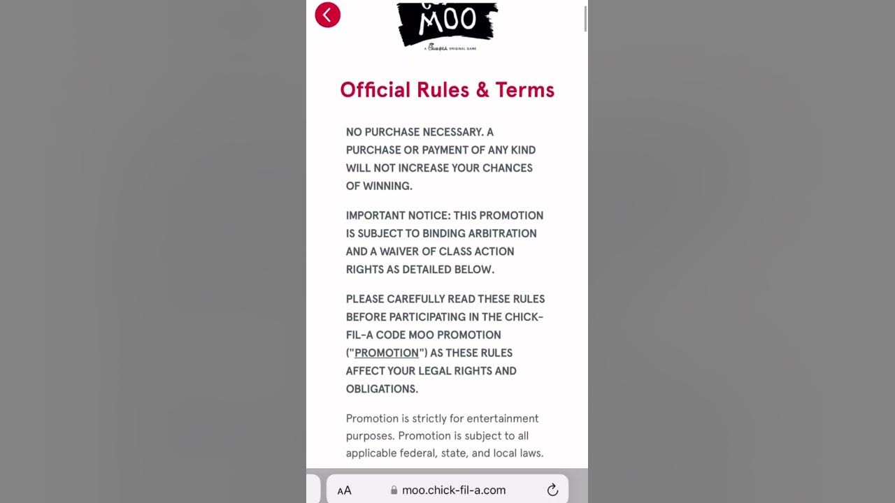 Chick fil a rewards for playing code moo game chickfila freefood 
