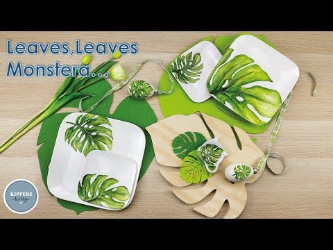Monstera leaves with Pebeo Porcelaine 150 Glossy | Kippers Hobby