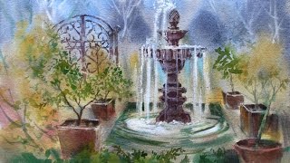 Fountain in watercolor