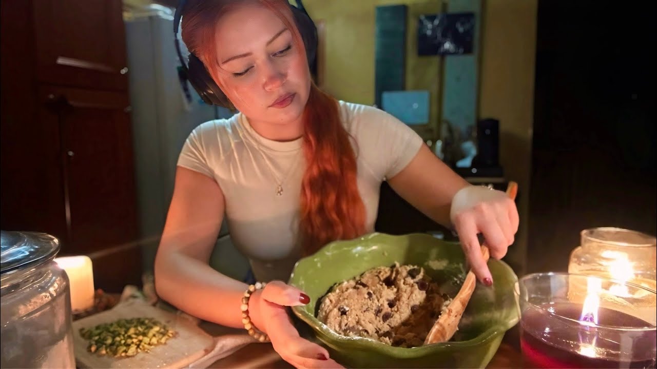 ASMR Baking Cookies & Close Whispers on a Rainy Night 🌙