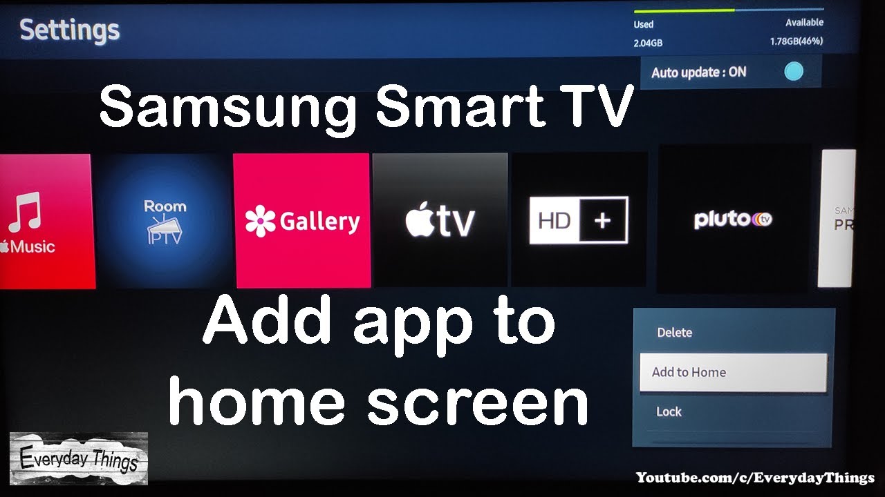 How do I add an app to my Samsung Smart TV home screen 