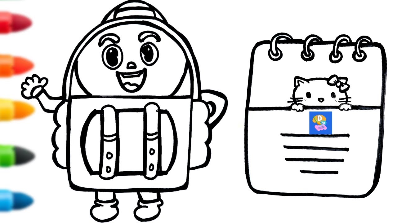 How to Draw a Cute Backpack with Cat Notebook | Easy School Drawing for Kids