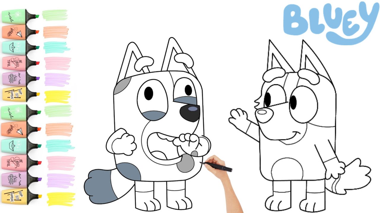 Coloring Bluey Muffin and Socks Coloring Page | Coloring video for kids ...