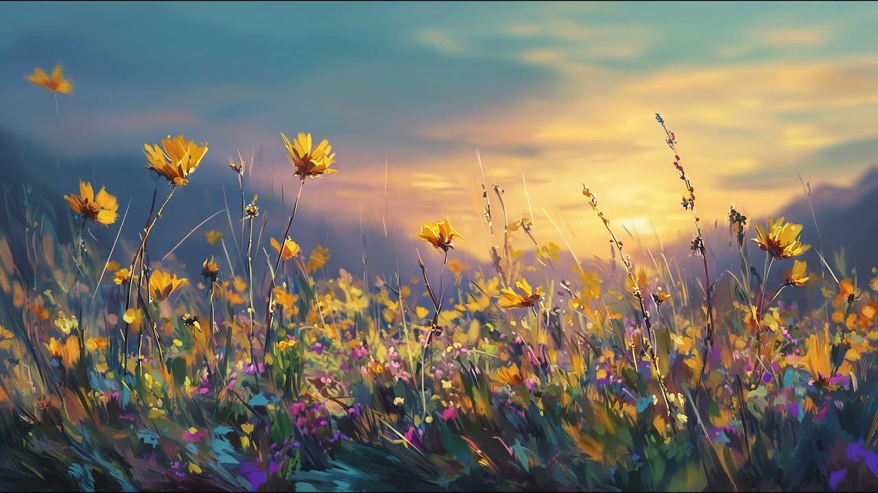 wildflowers in evening sun 4K Background – Relaxing Ambience for TV | 3 Hours