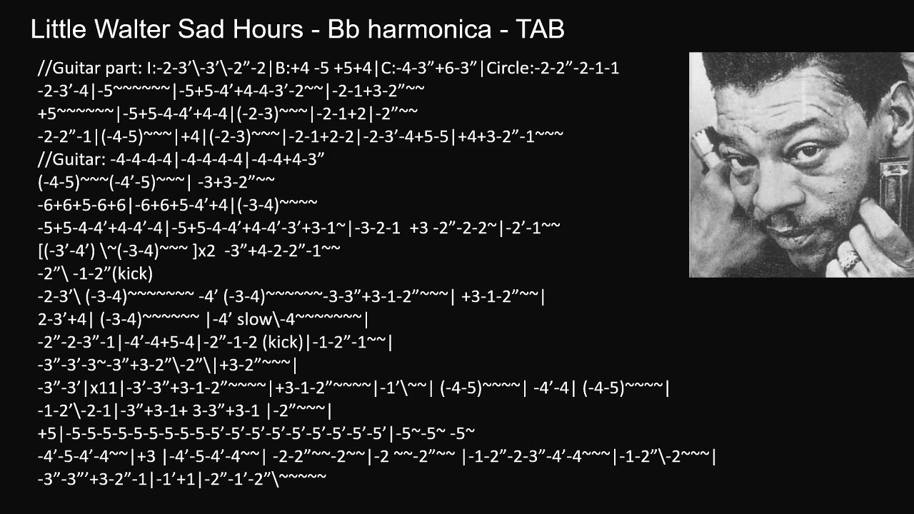 practice: Little Walter Sad Hours – Bb harmonica – TAB