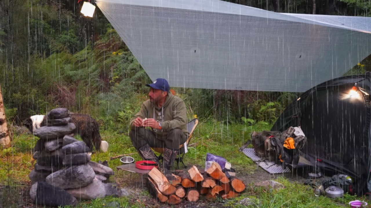 CAMPING in RAIN - Tent - Dog - FIRE picture photo