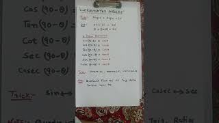 sin(90°-θ) =? 😱Complementary Angles ka 1 Rule # 🖐️Full 5 min video link in bio 🔗PDF chahiye