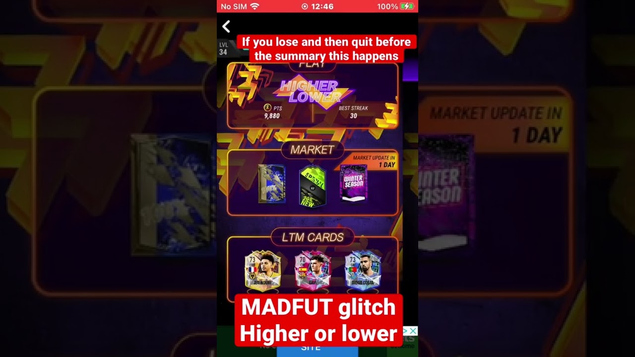 Madfut 22 higher or lower glitch