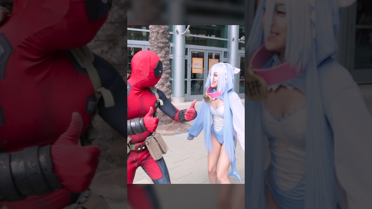 Jeff the Landshark rides Deadpool 🦈 #deadpool #jeffthelandshark #cosplay