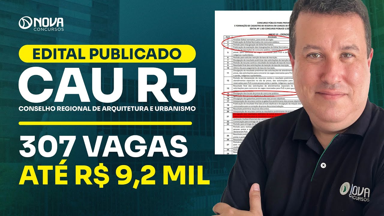 Concurso CAU RJ 2026: 307 vagas e Iniciais de até R$ 9,2 mil - Como se Preparar 🚀