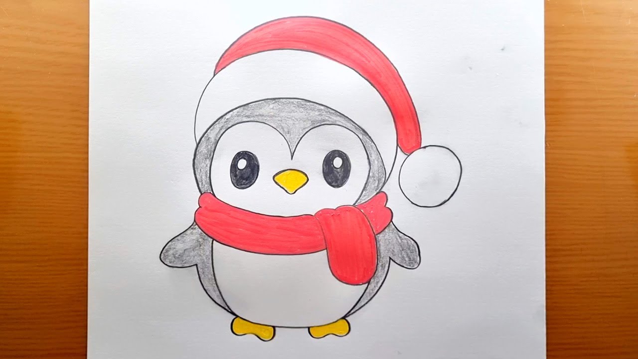 COME DISEGNARE UN PINGUINO DI NATALE KAWAII |  DISEGNI DI NATALE