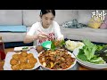 Real Mukbang Korean Soul Food Home Meal Spicy Stir Fried Pork Mini Pork Cutlet Vegetable Wrap 