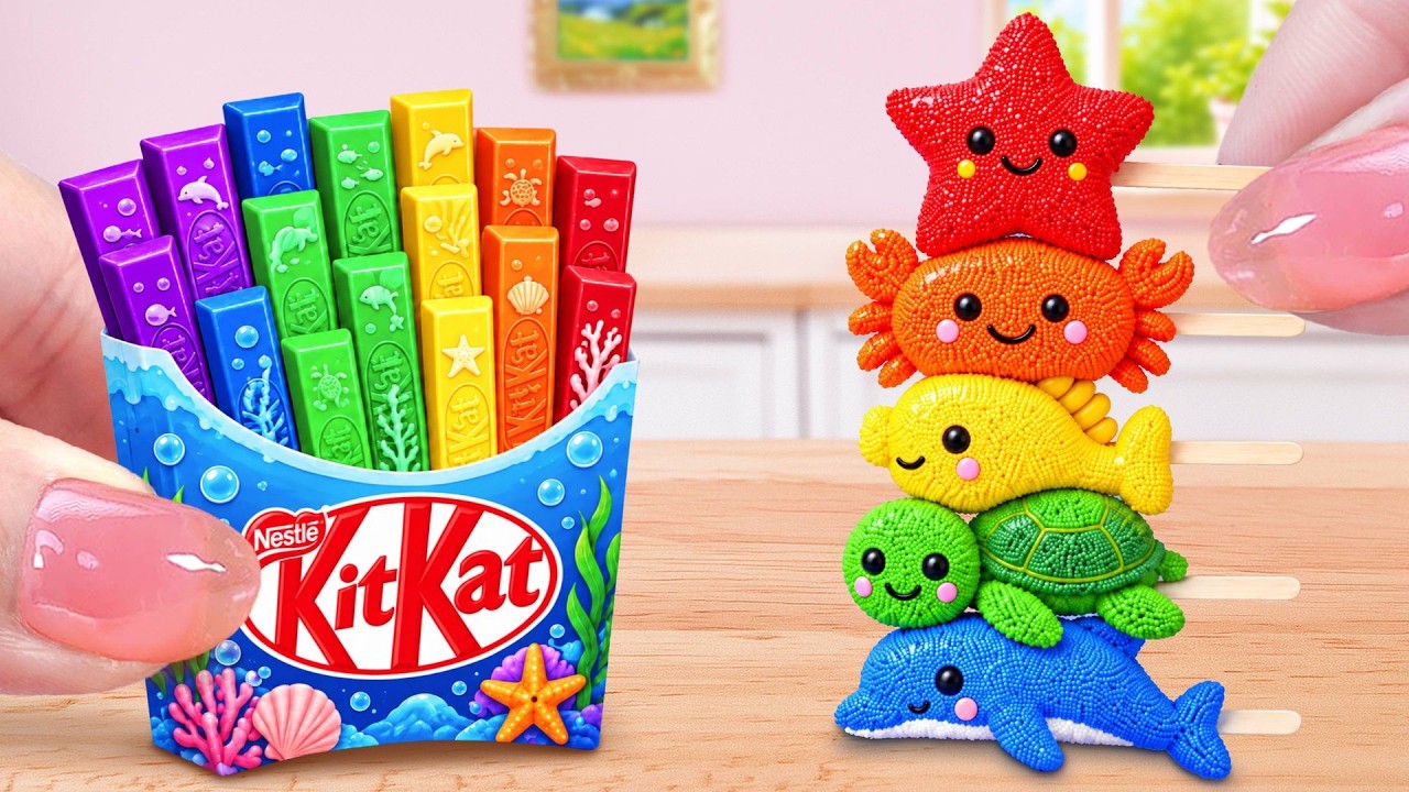 🌊 Amazing Sea Animal Ice Cream 🍫 Rainbow KITKAT Dessert Making | Mina Sweet Baking
