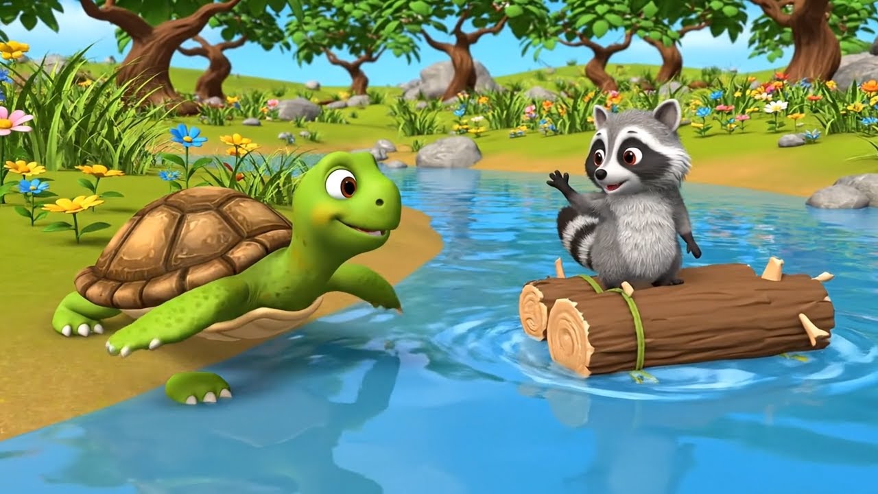 Rocky Raccoon Rides a Log Boat 🛶🌲 | 3D Animated Nursery Rhyme | Fun ...