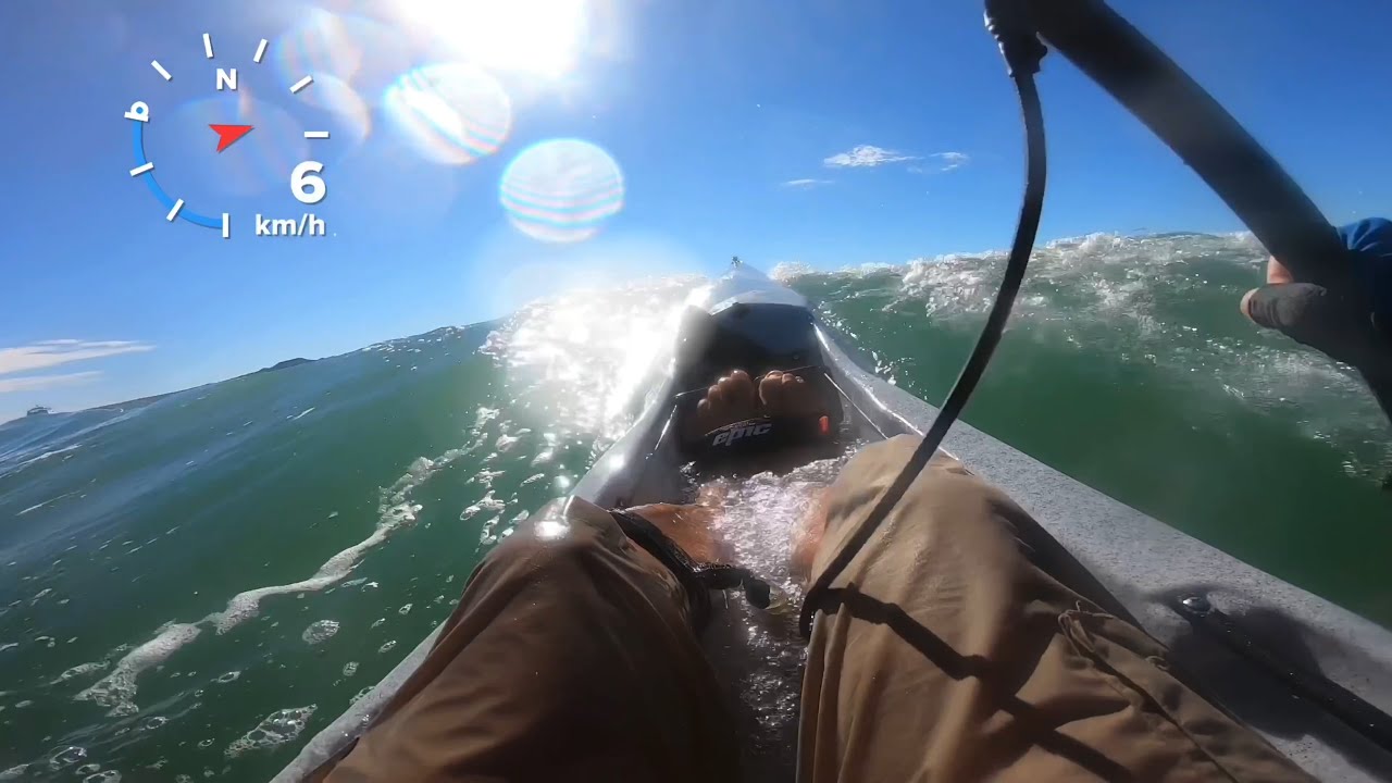 Boat wake bigger than expected!! V7 Epic surfski