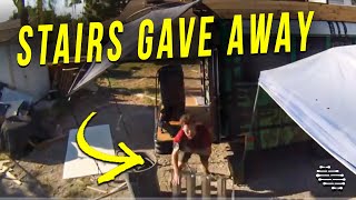 Stairs Gave Away From Underneath a Guy Causing Him to Fall to the Ground