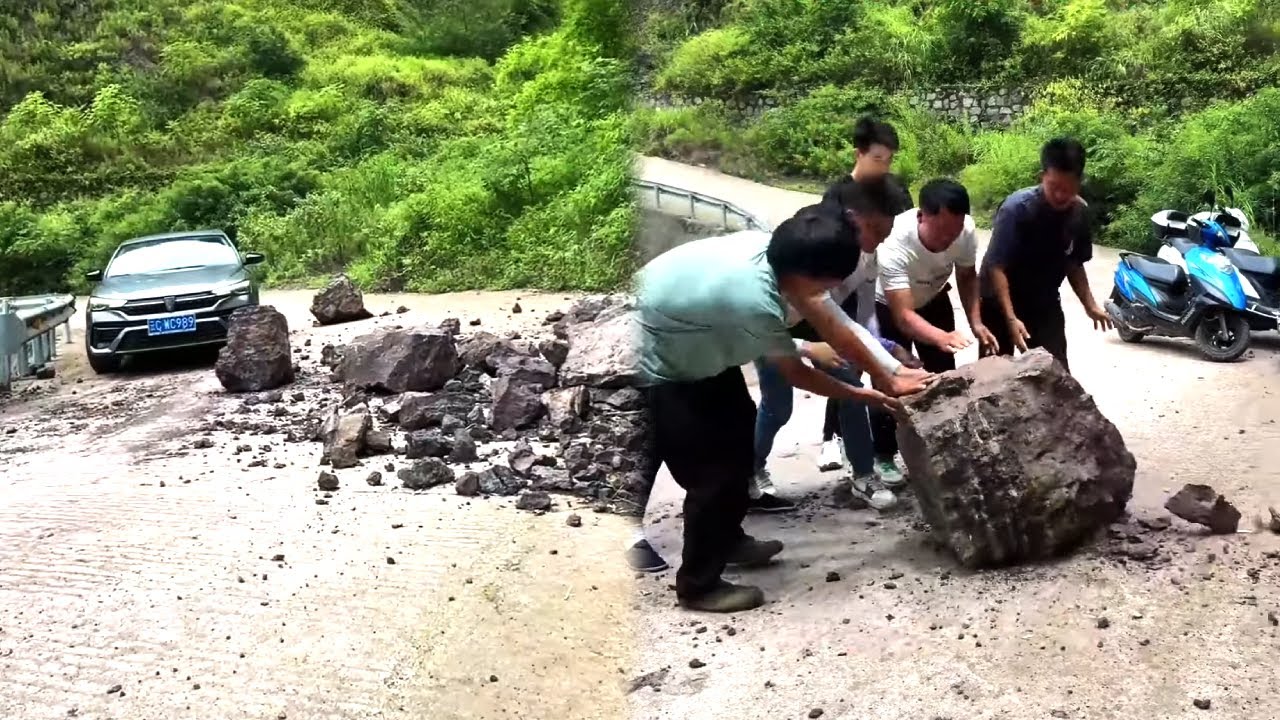 The Kind Villagers Worked Together To Clear The Big Rocks Blocking The Road!