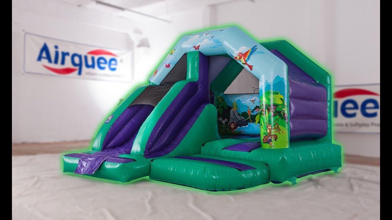 inflatable world Airquee Online 15x12 A Frame Front Slide Combi Jungle Bouncy Castle E0006JU