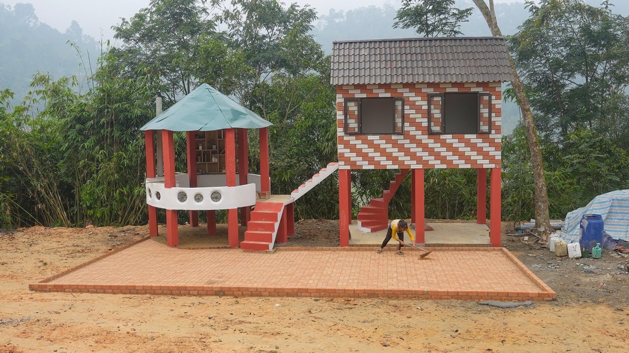 Building the front yard, laying bricks to create a border - Harvesting ginger to sell